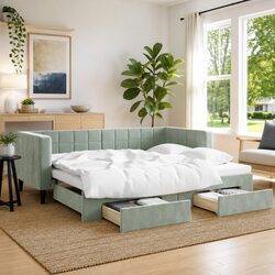 Grey Convertible Daybed with Trundle and Storage Drawers