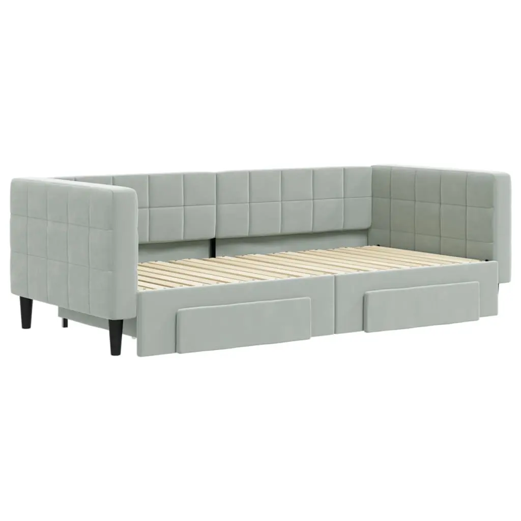 Daybed Velvet 90x190 cm Grey with Trundle and Storage Drawers