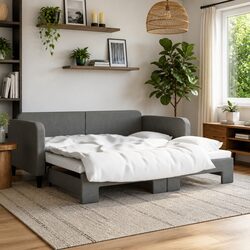 Grey Daybed with Trundle Sofa Bed Frame 90x190 cm
