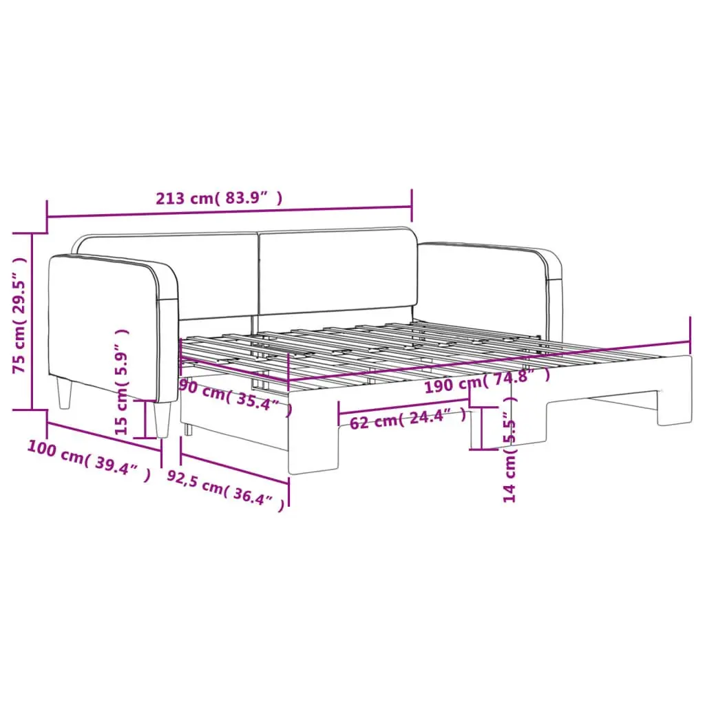 Grey Daybed with Trundle Sofa Bed Frame 90x190 cm