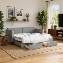 Stylish Daybed with Trundle and Storage in Grey