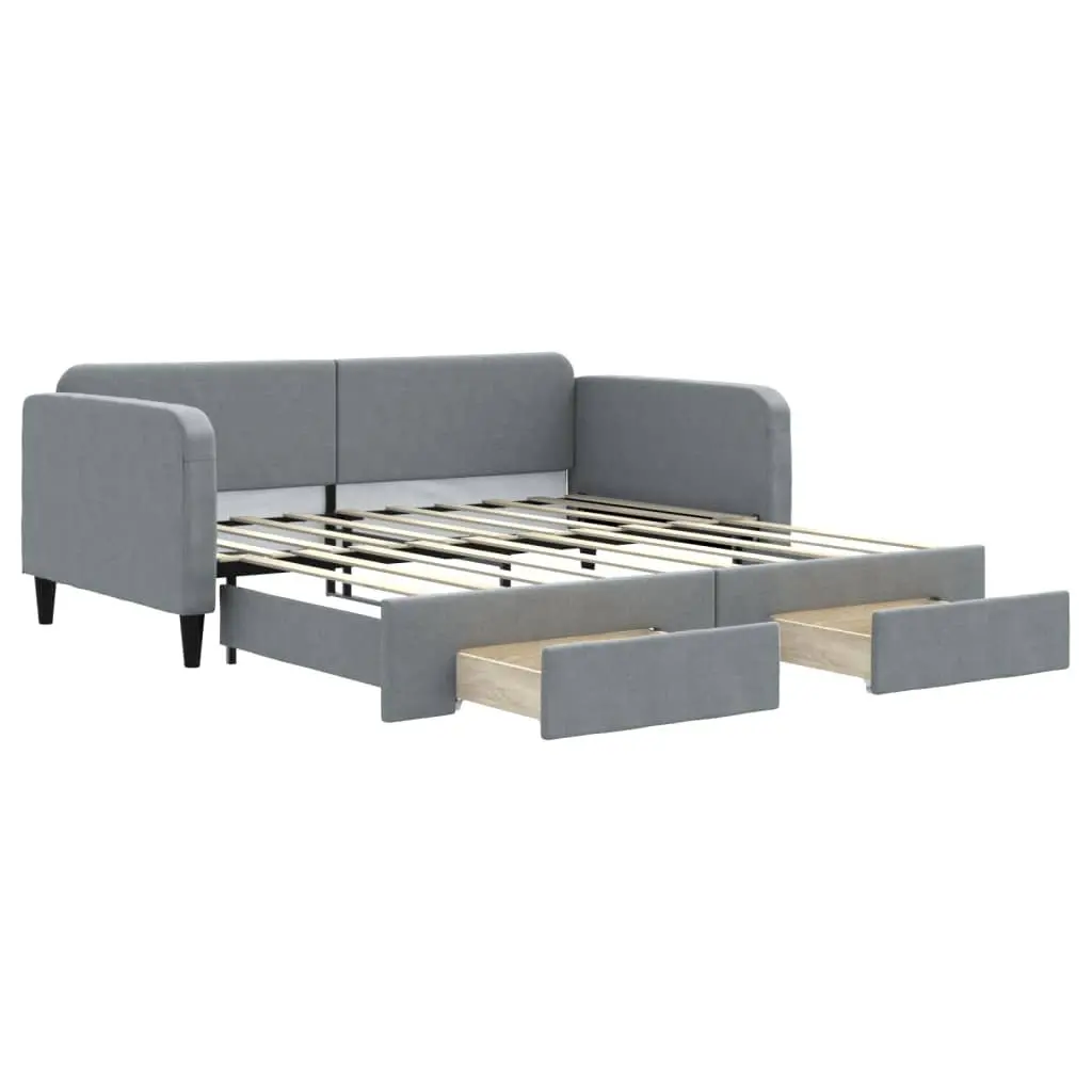 Daybed Sofa Bed Wooden Frame Upholstered Fabric Grey 90 x 190 cm with Trundle and Storage Drawers