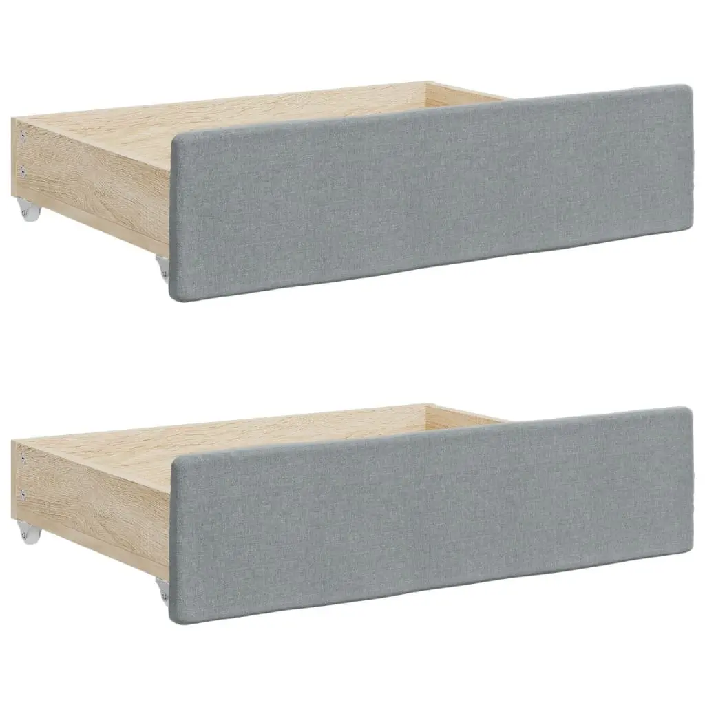 Daybed Sofa Bed Wooden Frame Upholstered Fabric Grey 90 x 190 cm with Trundle and Storage Drawers