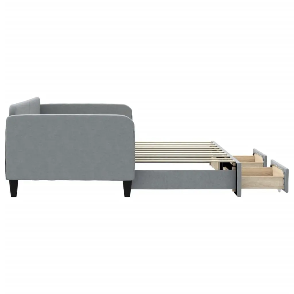 Daybed Sofa Bed Wooden Frame Upholstered Fabric Grey 90 x 190 cm with Trundle and Storage Drawers