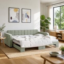 Grey Daybed with Trundle Sofa Bed 90x190 cm for Guests