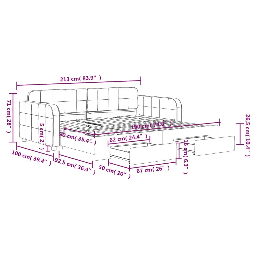 Grey Daybed with Trundle and Storage Drawers