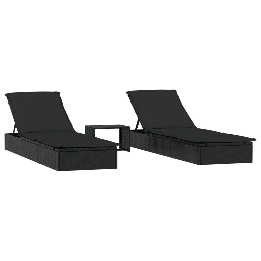 Black Poly Rattan Sun Loungers with Adjustable Table