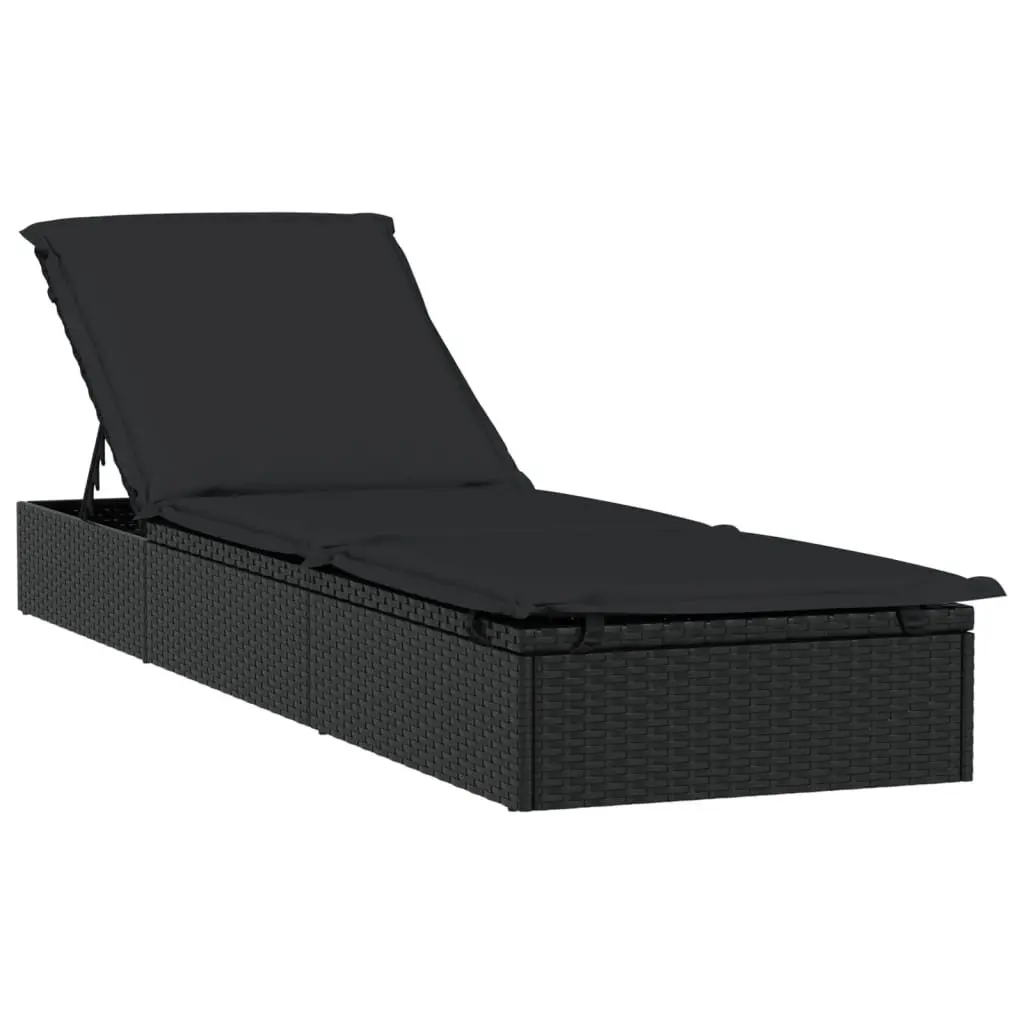 Black Poly Rattan Sun Loungers with Adjustable Table