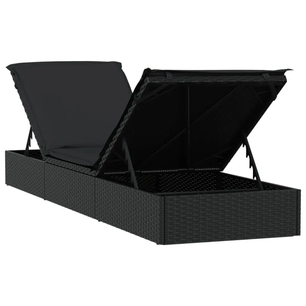 Black Poly Rattan Sun Loungers with Adjustable Table