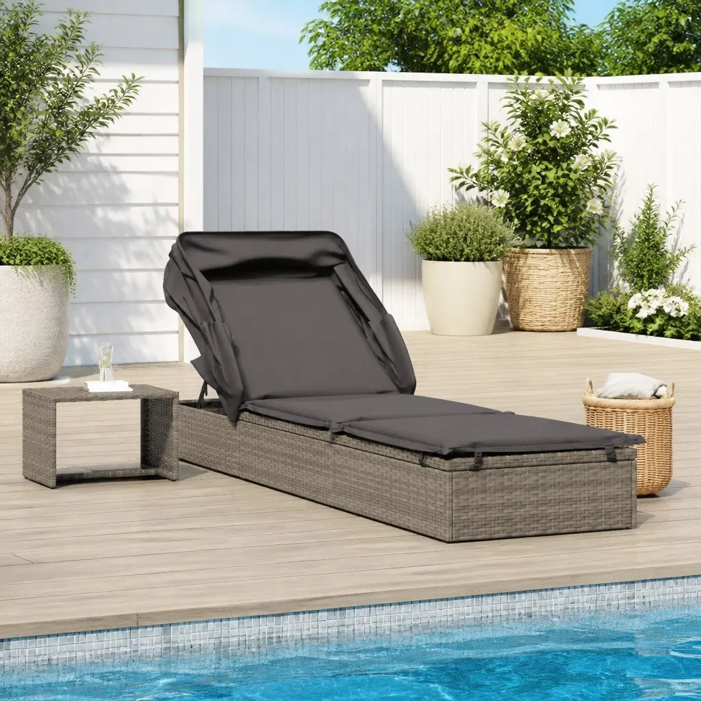 Sun Lounger with Adjustable Foldable Roof