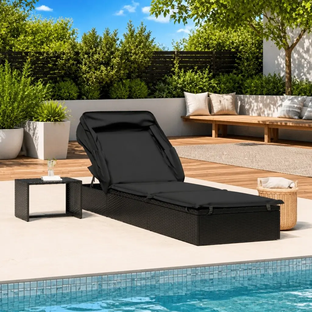 Sun Lounger with Adjustable Foldable Roof