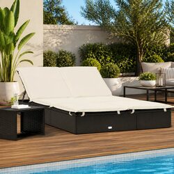 Durable 2-Person Sun Lounger Daybed with Cushions in Black