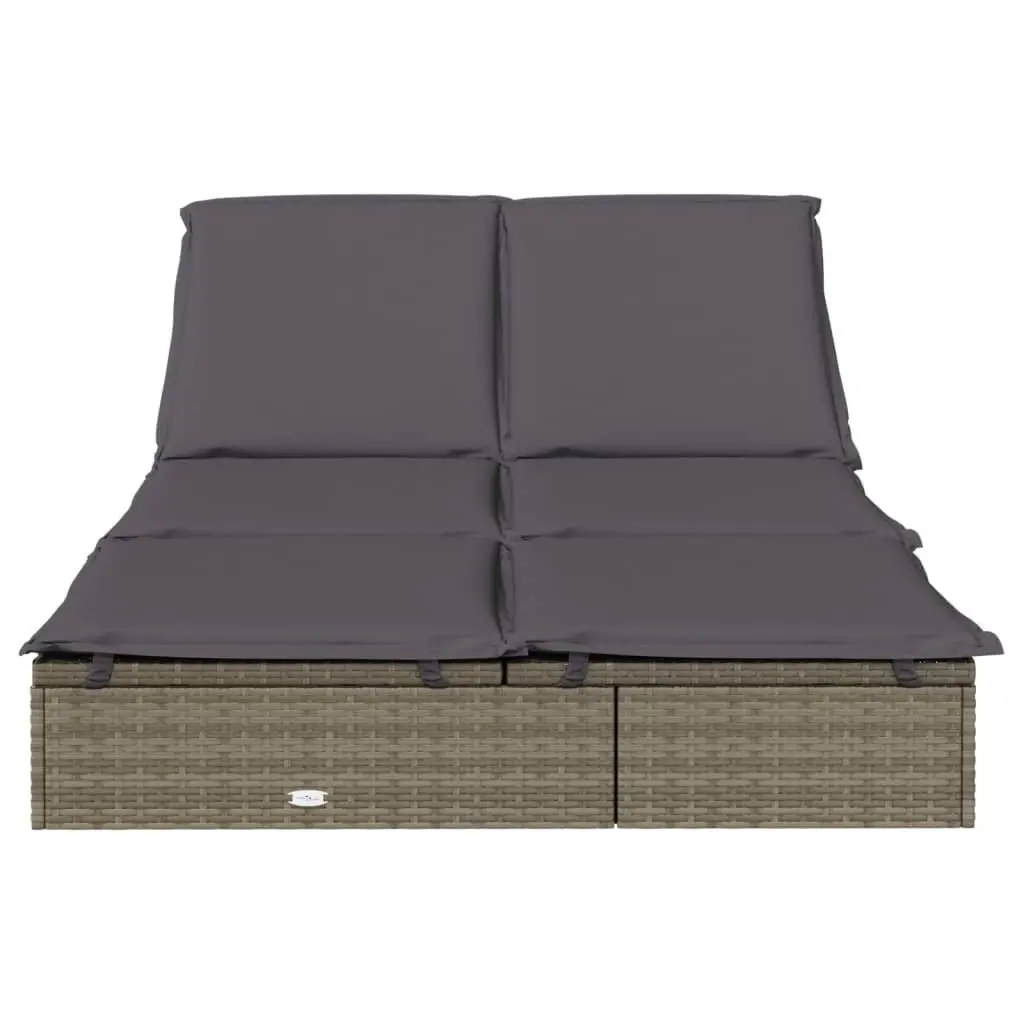 2-Person Sunbed PE Rattan Steel Grey Outdoor Lounger Daybed