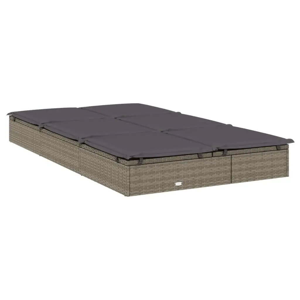 2-Person Sunbed PE Rattan Steel Grey Outdoor Lounger Daybed