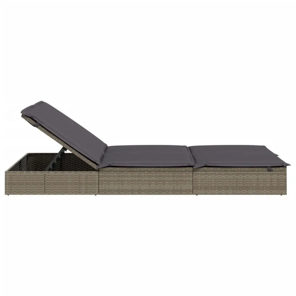 2-Person Sunbed PE Rattan Steel Grey Outdoor Lounger Daybed