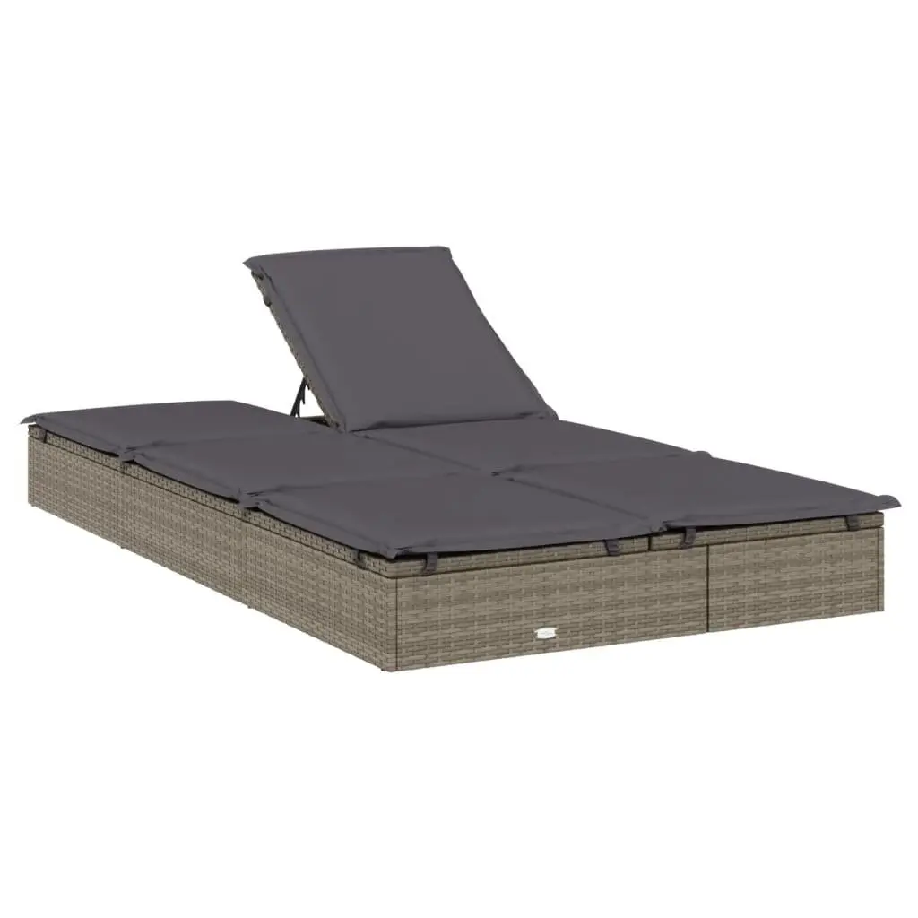 2-Person Sunbed PE Rattan Steel Grey Outdoor Lounger Daybed