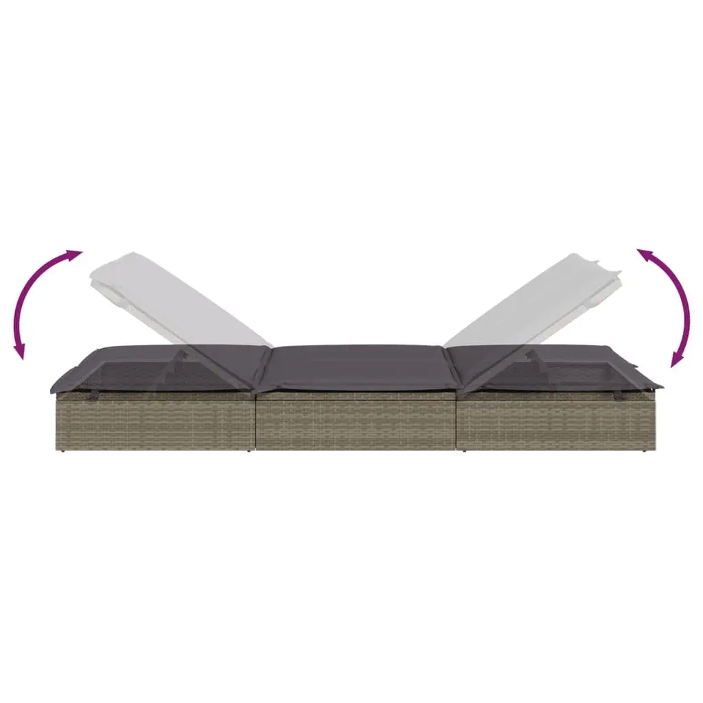 2-Person Sunbed PE Rattan Steel Grey Outdoor Lounger Daybed