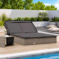 Grey Foldable Roof Lounger for 2-Persons Outdoor