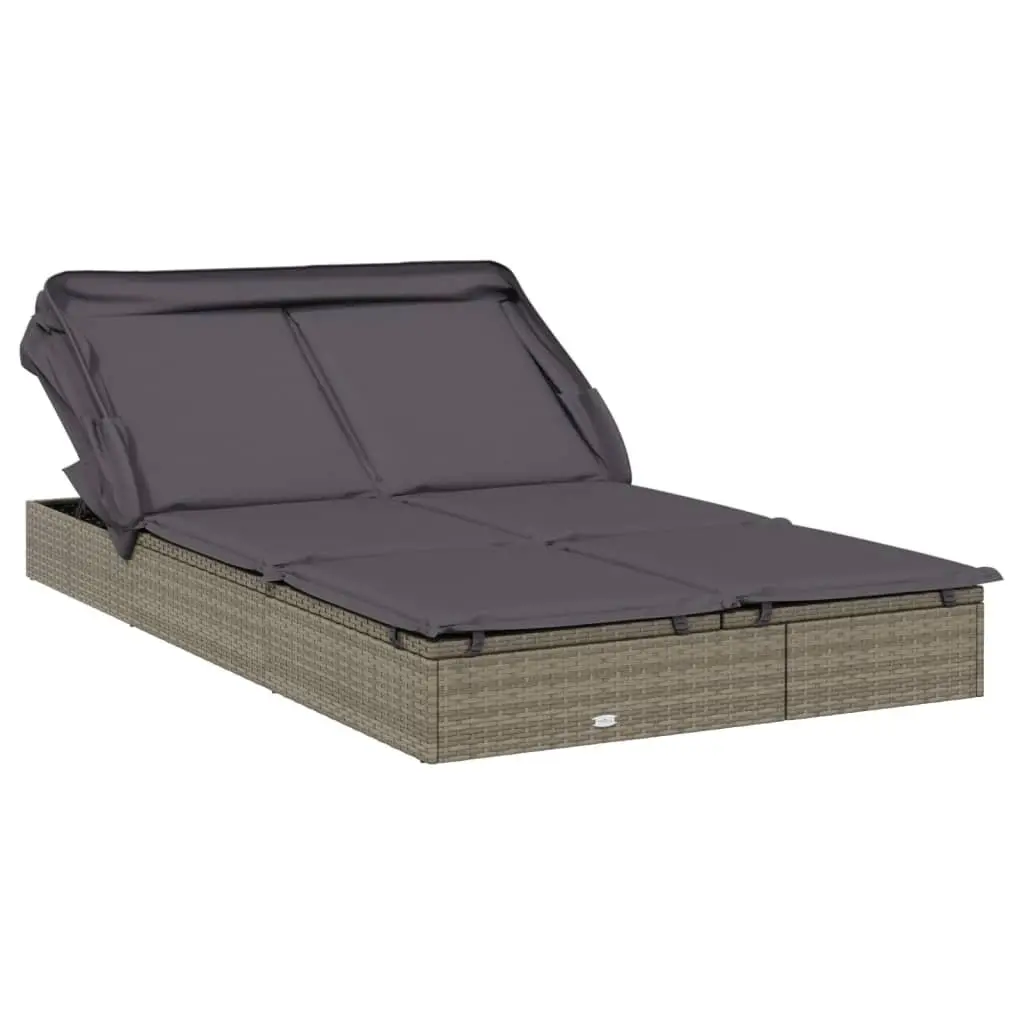 2-Person Sunbed PE Rattan Steel Frame Adjustable Foldable Roof Grey