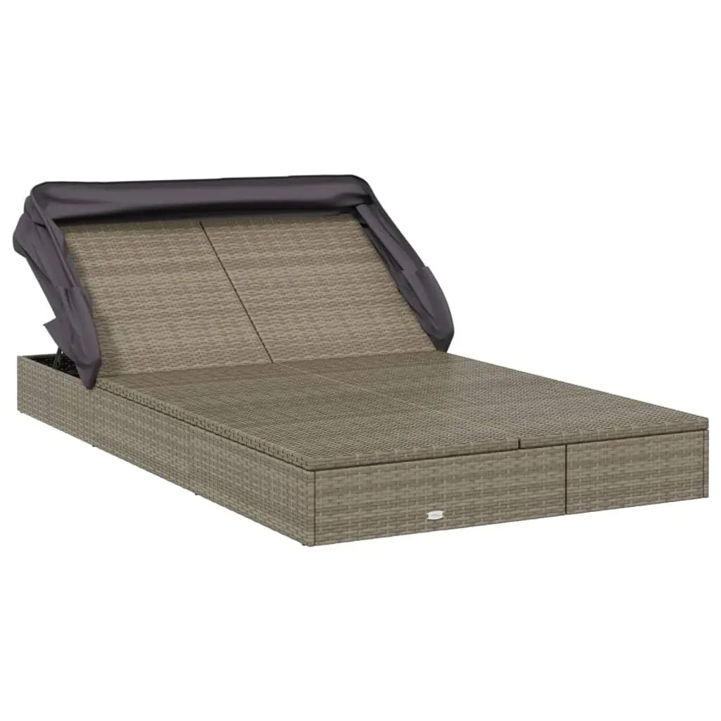 2-Person Sunbed PE Rattan Steel Frame Adjustable Foldable Roof Grey