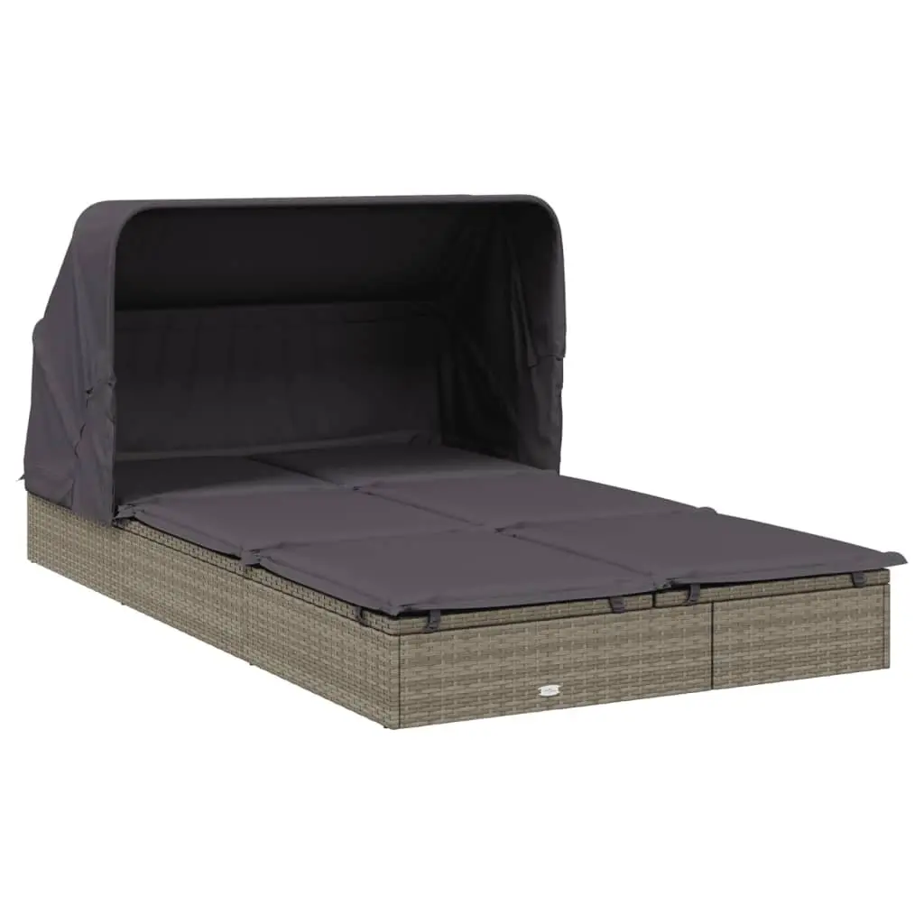 2-Person Sunbed PE Rattan Steel Frame Adjustable Foldable Roof Grey