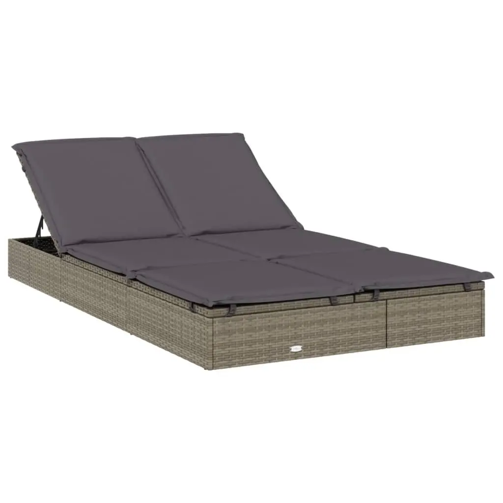 2-Person Sunbed PE Rattan Steel Frame Adjustable Foldable Roof Grey