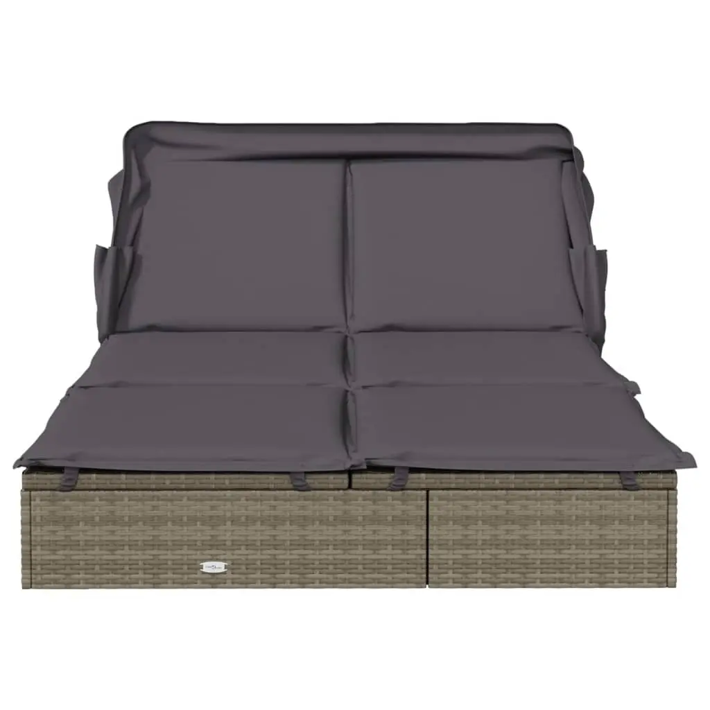 2-Person Sunbed PE Rattan Steel Frame Adjustable Foldable Roof Grey
