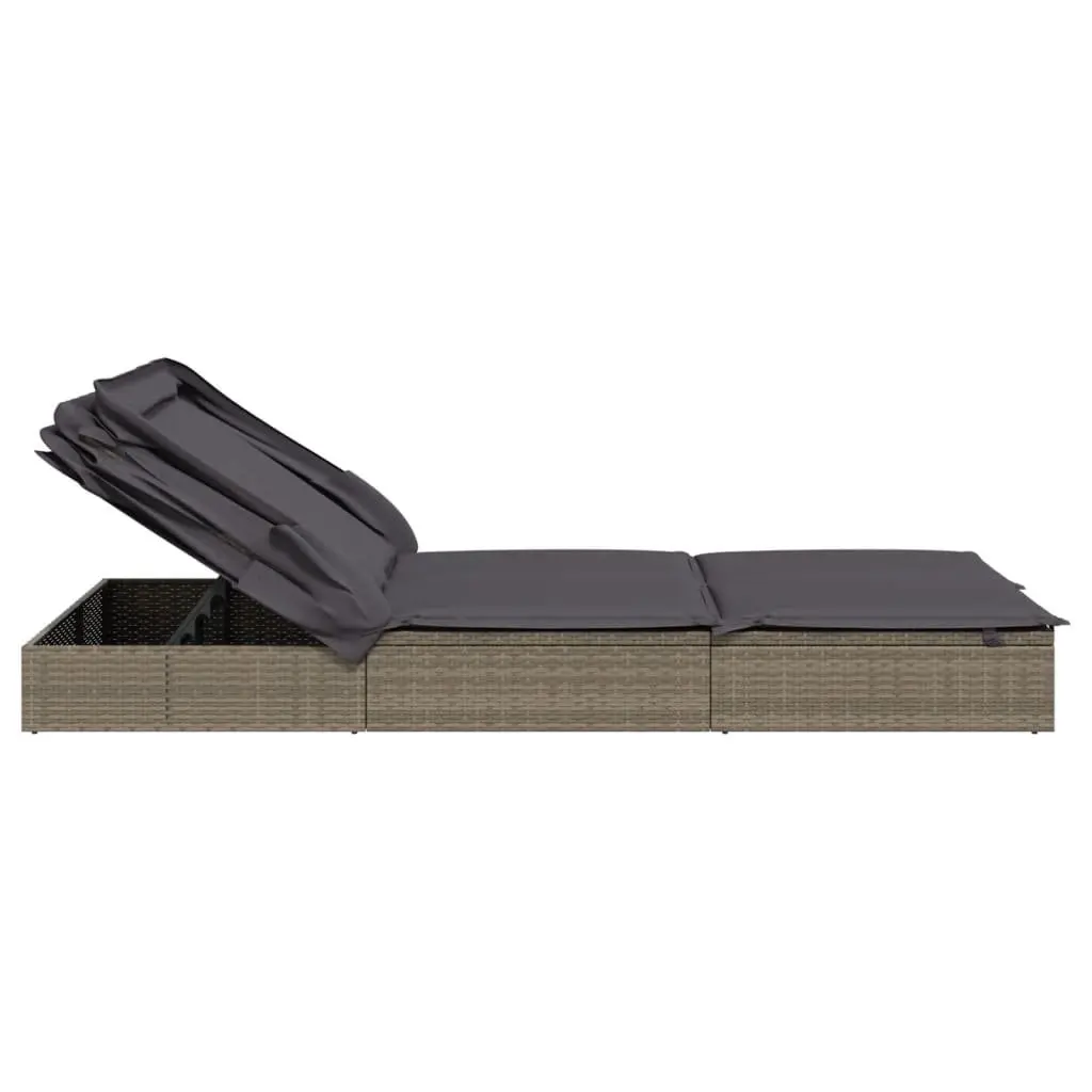 2-Person Sunbed PE Rattan Steel Frame Adjustable Foldable Roof Grey