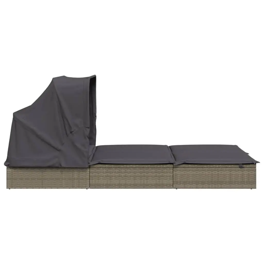2-Person Sunbed PE Rattan Steel Frame Adjustable Foldable Roof Grey