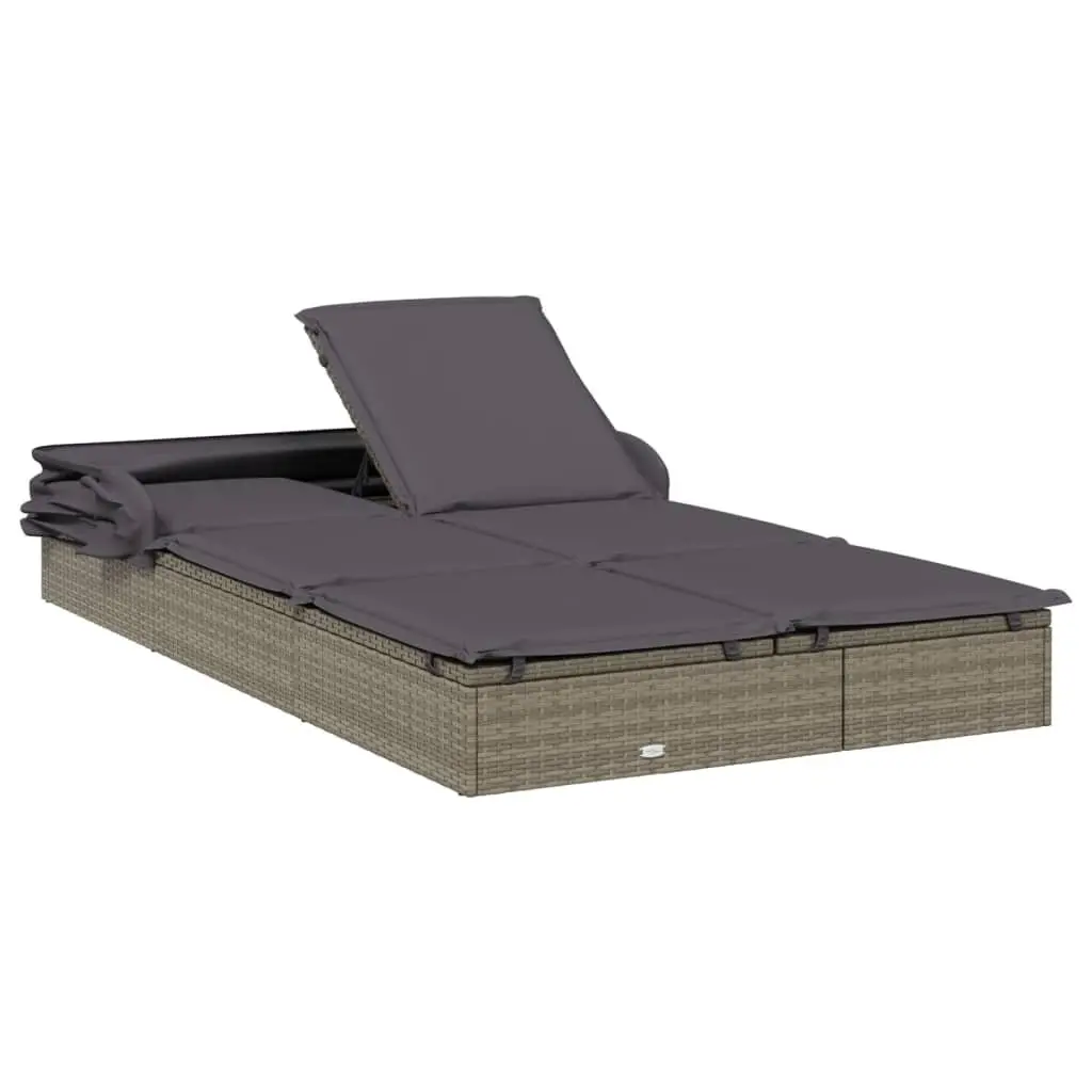 2-Person Sunbed PE Rattan Steel Frame Adjustable Foldable Roof Grey