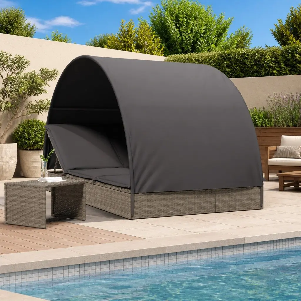 2-Person Sun Lounger Daybed with Round Roof