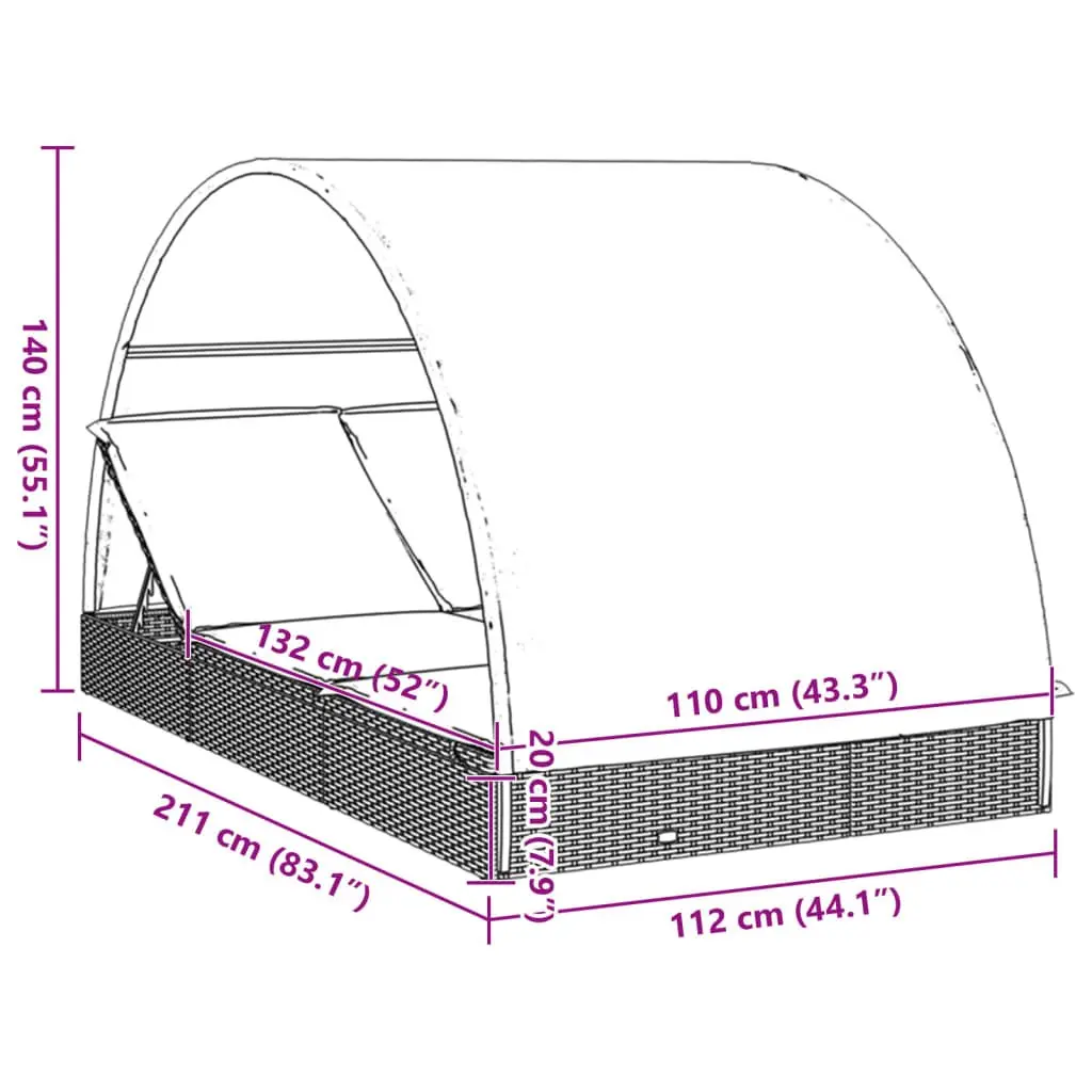 2-Person Sun Lounger Daybed with Round Roof