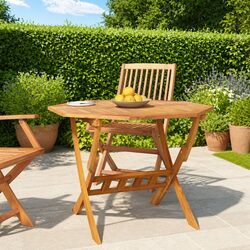 Folding Garden Table 90x75cm Brown Wood Outdoor Patio Dining Furniture