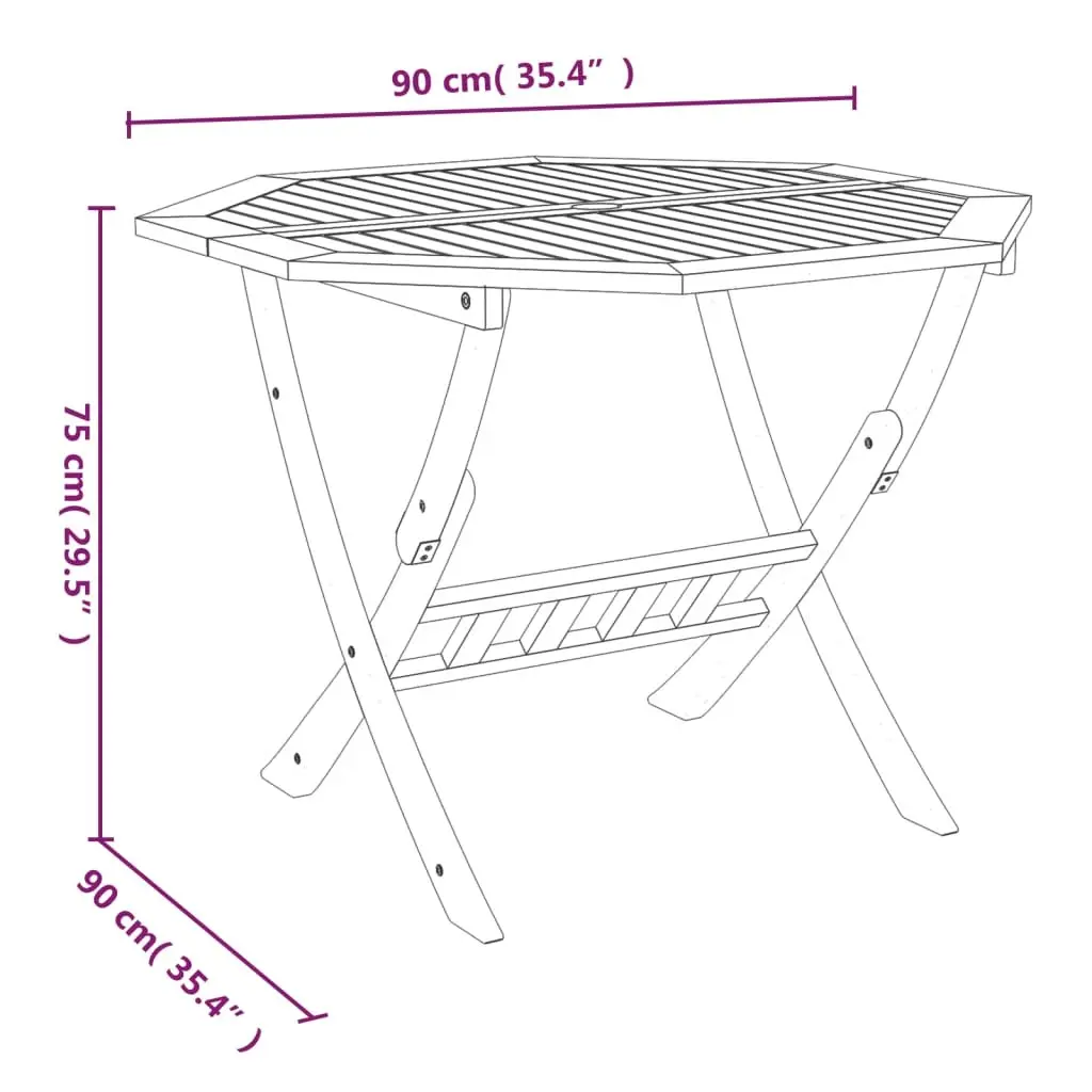 Folding Garden Table Solid Acacia Wood 90x75cm Brown