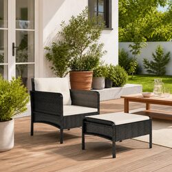 Durable Garden Lounge Set 2 Piece Outdoor Furniture Black