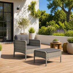 Durable 2 Piece Grey Poly Rattan Garden Lounge Set