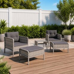 Durable 5 Piece Grey Garden Lounge Set with Cushions