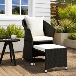 Durable 2 Piece Black Rattan Lounge Set with Cushions