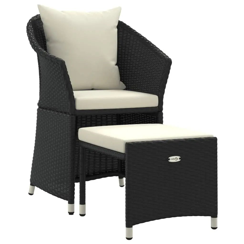 2 Piece Lounge Set Poly Rattan Black with Cushions and Stool