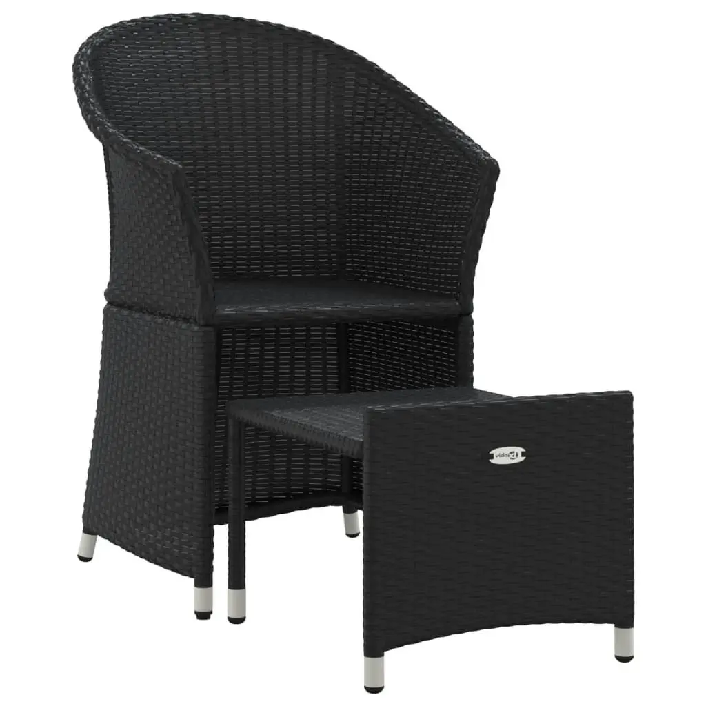 2 Piece Lounge Set Poly Rattan Black with Cushions and Stool