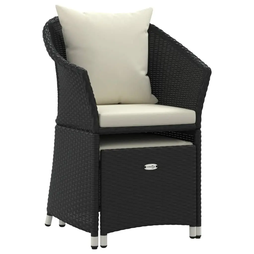 2 Piece Lounge Set Poly Rattan Black with Cushions and Stool