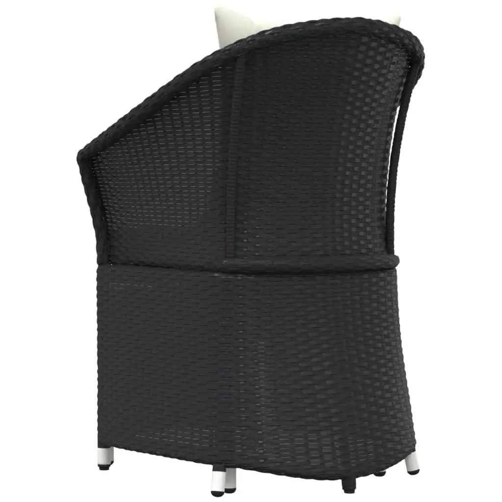 2 Piece Lounge Set Poly Rattan Black with Cushions and Stool