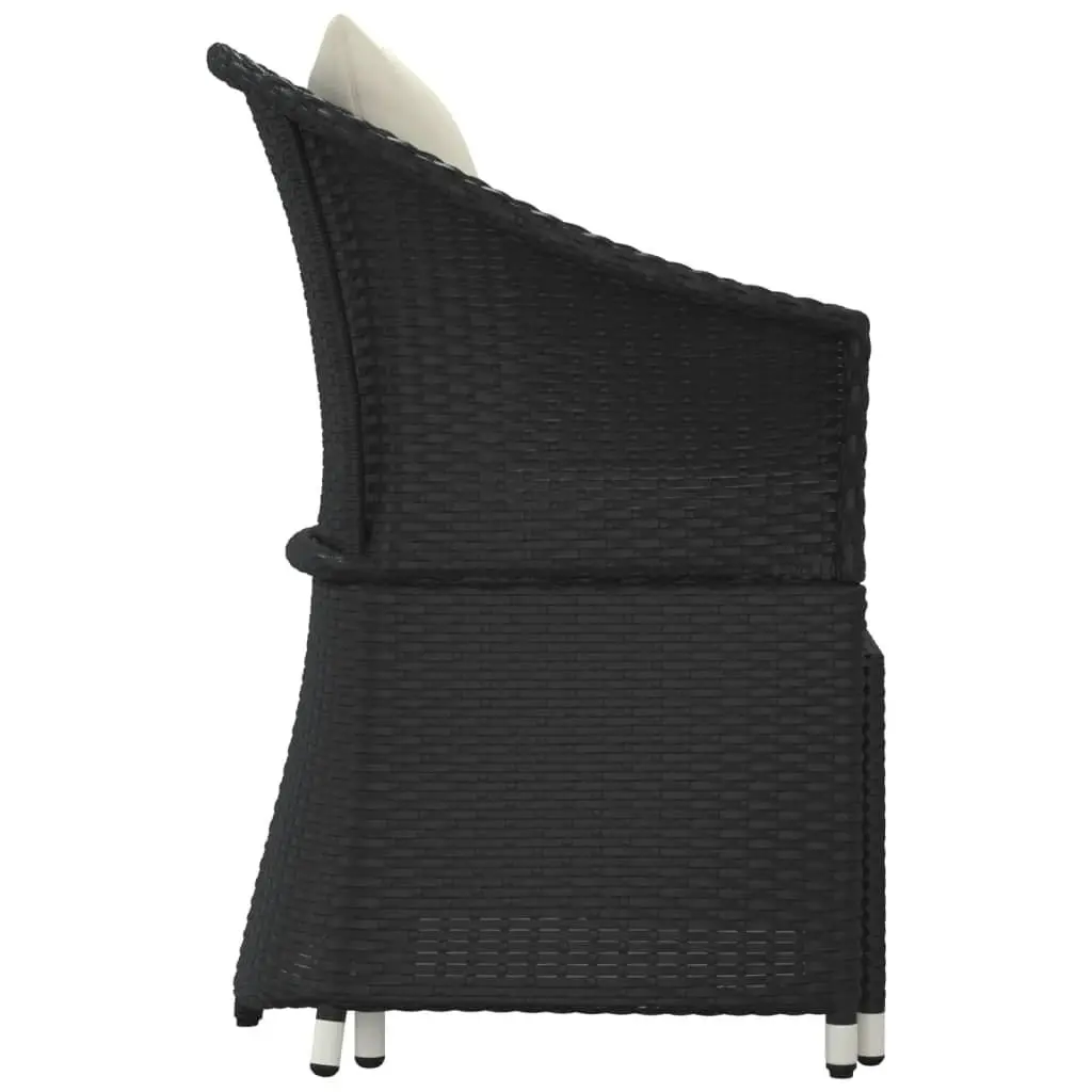 2 Piece Lounge Set Poly Rattan Black with Cushions and Stool