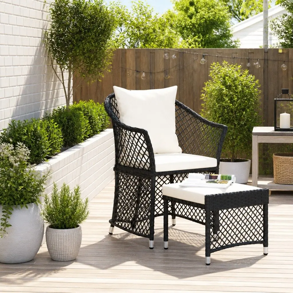 2 Piece Black Poly Rattan Garden Lounge Set