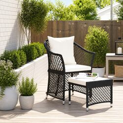 Durable 2 Piece Black Poly Rattan Garden Lounge Set
