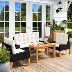 Premium 4-Piece Black Outdoor Lounge Set with Cushions