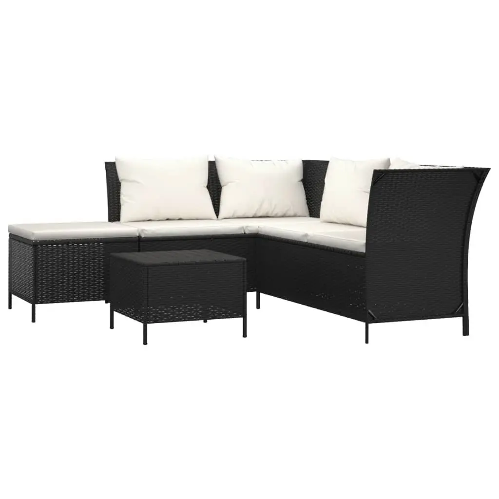 Black Poly Rattan 4 Piece Garden Lounge Set with Cushions