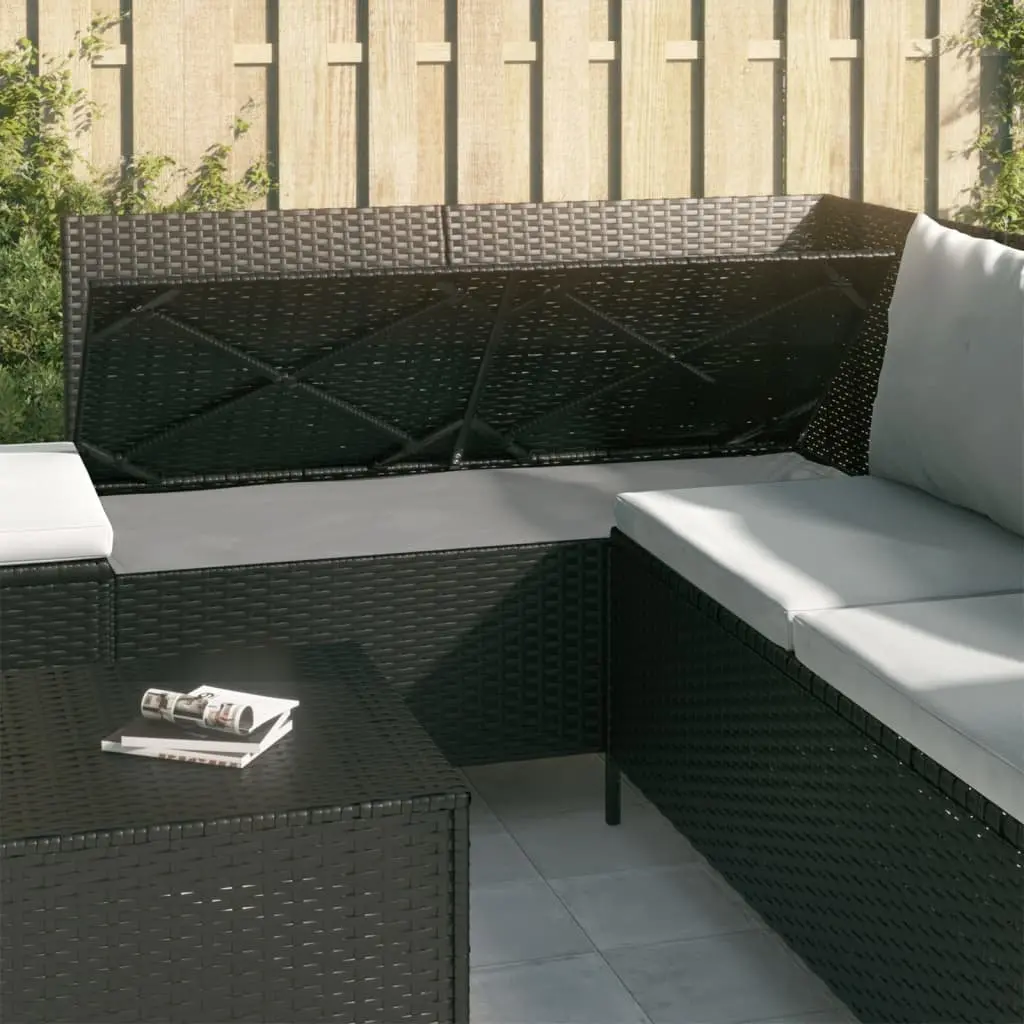 Black Poly Rattan 4 Piece Garden Lounge Set with Cushions