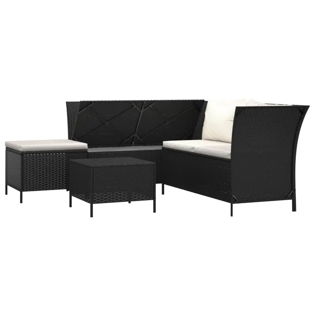 Black Poly Rattan 4 Piece Garden Lounge Set with Cushions