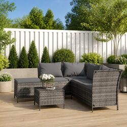 Durable 4 Piece Grey Poly Rattan Garden Lounge Set